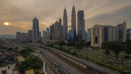 Fototapeta na wymiar Scenery on sunrise at Kuala Lumpur city, Malaysia