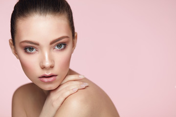 Skin Care. Portrait Of Beautiful Female Face With Fresh Makeup