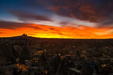 Foto op Aluminium Sunset in the Turkish town of Goreme at Cappadocia © oleksandr.info