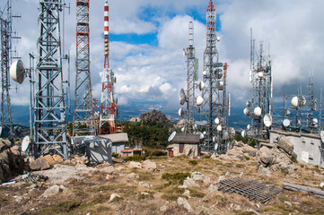 Monte Limbara - many satellites, antennas and towers on the island of Sardinia (Italy)