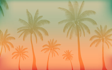 Fototapeta na wymiar Vintage style background of Silhouette palm tree in flat icon design