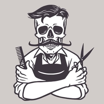 Barberman Skull Vintage Drawing Vector
