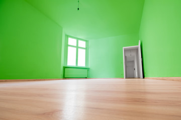 frisch renoviert, leeres Zimmer mit grünen Wänden