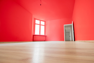 empty room, wooden floor in new apartment