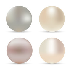 Pearl realistic set isolated on white background. Spherical beautiful 3D orb. Vector