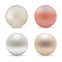 Pearl realistic set isolated on white background. Spherical beautiful 3D orb. Vector