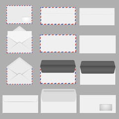Set of standard paper envelopes for office document or message. Vector mock up
