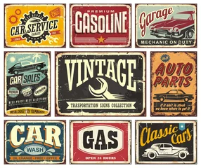 Keuken foto achterwand Retro compositie Vintage transportation signs collection for car service