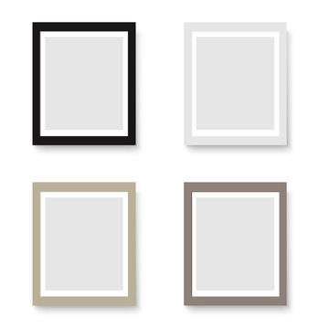 Set of realistic light and dark wood blank picture frames. Vector illustration
