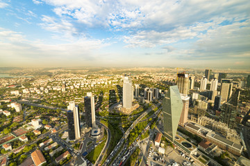 Istanbul view from air shows us amazing sunset scene