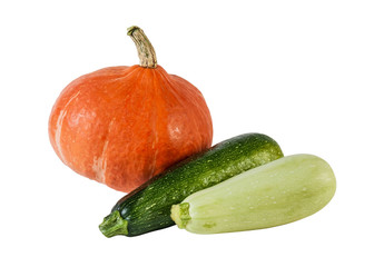 Pumpkin, marrow and zucchini isolated on white background