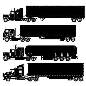 detailed trucks silhouettes set