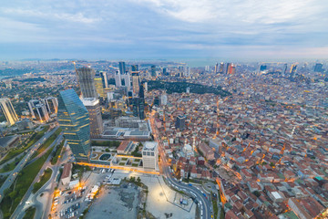 Istanbul view from air shows us amazing twilight scene