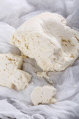 Homemade white brined feta cheese.