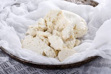 Homemade white brined feta cheese.