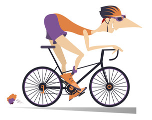 Obraz premium Cartoon man rides a bike isolated. Smiling man rides a bike and looks healthy and happy 