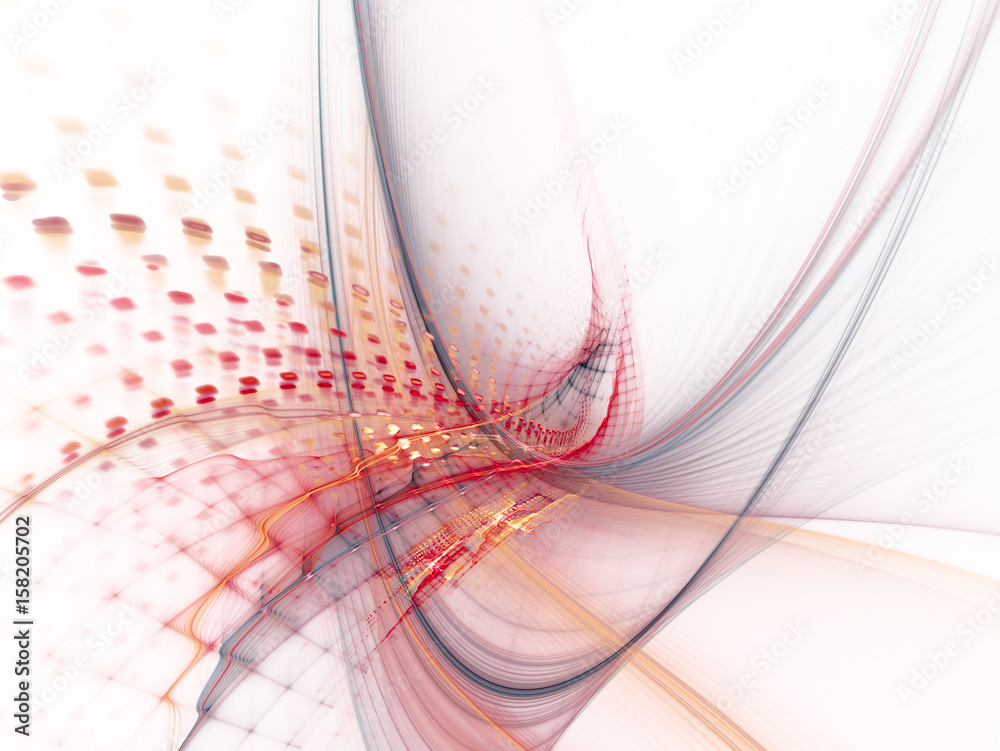 Poster abstract background element. three-dimensional composition of wave shapes, grids and particles. scie