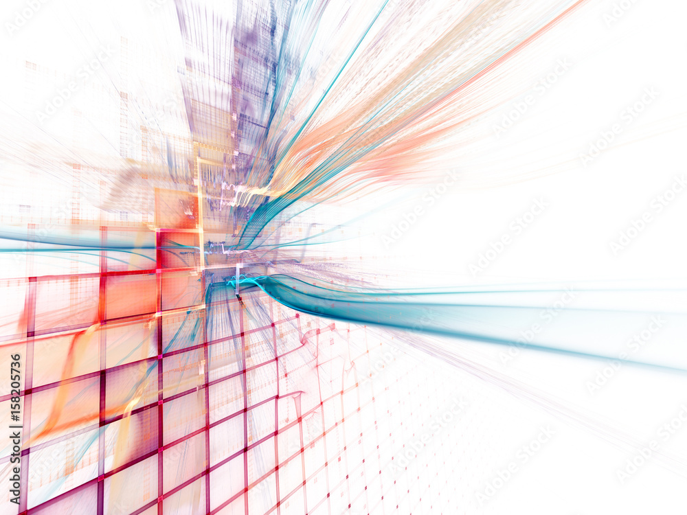 Poster abstract background element. three-dimensional composition of wave shapes, grids and beams. electron