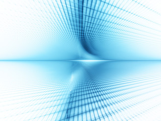 Abstract background element. Grid planes perspective. Retro sci fi style. Time and space concept. Blue and white colors.