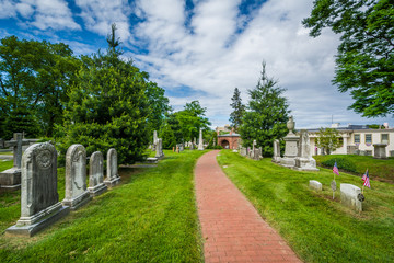 Walkway and graves at Laurel Hill Cemetery, in Philadelphia, Pennsylvania.