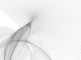 Abstract background element. Fractal graphics. Dynamic composition of curves, blurs and halftone effect. White texture.