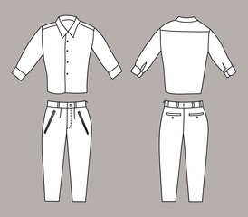 Vector Illustration of Business Shirt and Pants, Front and Back Views