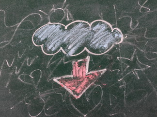 Cloud for download symbol concept on chalkboard, blackboard background and texture