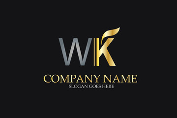  WK Letter Logo Design in Golden and Metal Color