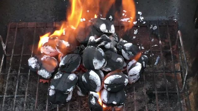 BBQ charcoal flames