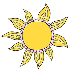 Funny vector doodle suns. Hand drawn illustration.