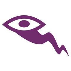 Slither swimming figure with arms looped around it's head to form the shape of an eye. Graphic symbol.