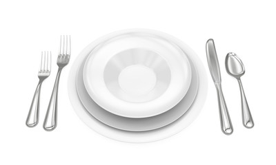 Empty Plate with Spoon, Knife, and Forks
