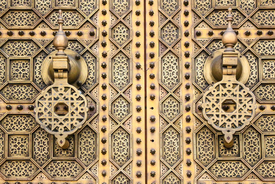 Golden decorative  door in Morocco