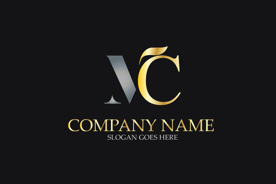 MC Letter Logo Design in Golden and Metal Color