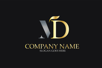 MD  Letter Logo Design in Golden and Metal Color