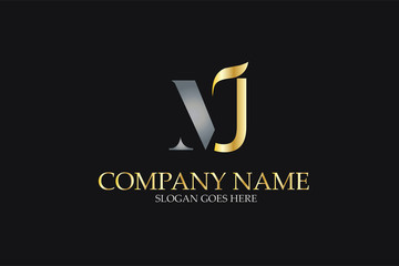  MJ Letter Logo Design in Golden and Metal Color