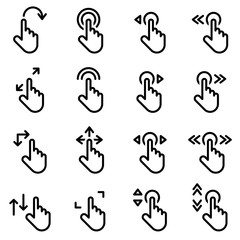Icons for theme Click, click, hand, gestures, vector, icon, set. White background