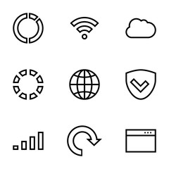 Set of simple icons on a theme Web, internet, communication, linear , vector, set. White background