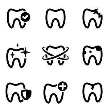 Set of simple icons on a theme Teeth, dentistry, vector, set. White background