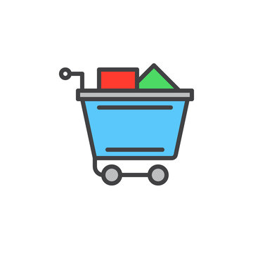 Full shopping cart filled outline icon, vector sign, colorful illustration