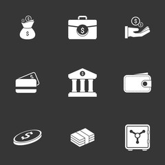 Simple icon set related to Money. Black background