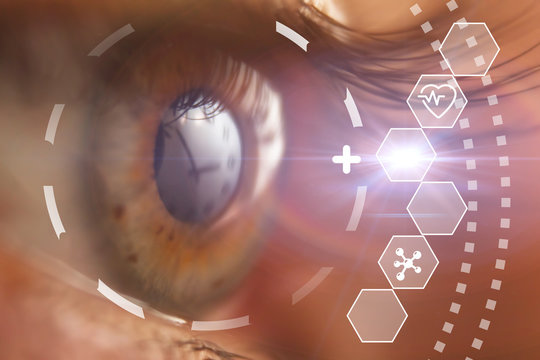 Close-up of man digital eye during scanning process 3D rendering 