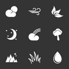 Icons for theme weather,nature. Black background