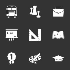 Icons for theme Education and study. Black background