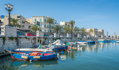 Docked boats in Bari, Apulia, southern Italy.