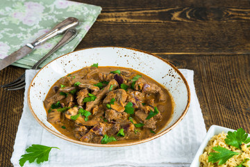 Beef and mushroom Strogonoff with rice