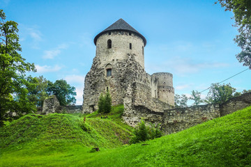 Fototapeta na wymiar 13th century baltic castle in Cesis city. Old city. History.