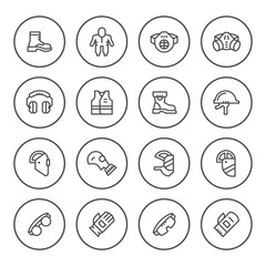 Fototapeta premium Set round line icons of protecting equipment