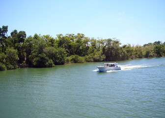 Fototapeta na wymiar Boat on Wallace River in Belize