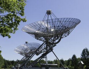 An row of radio telescopes in the Netherlands
